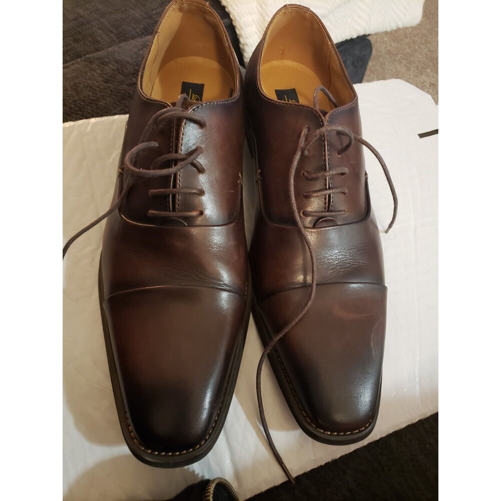 La Milano LF8416 Men's Brown Leather Lace Up Oxfords & Cap Toe Shoes Size 12 D